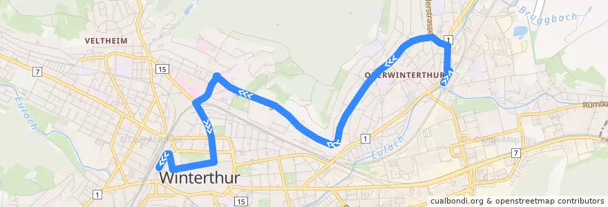 Mapa del recorrido Bus 10: Bahnhof Oberwinterthur → Hauptbahnhof de la línea  en Winterthur.