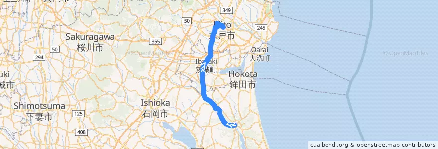 Mapa del recorrido 関鉄グリーンバス 鉾田駅⇒大和田⇒水戸駅 de la línea  en Préfecture d'Ibaraki.