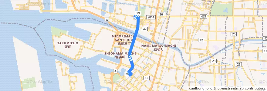 Mapa del recorrido 89: 地下鉄住之江公園-堺駅西口 de la línea  en 大阪府.