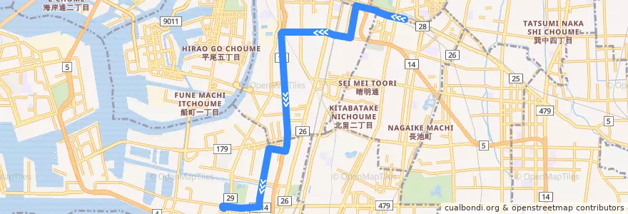 Mapa del recorrido 48: あべの橋-地下鉄住之江公園 de la línea  en 오사카.