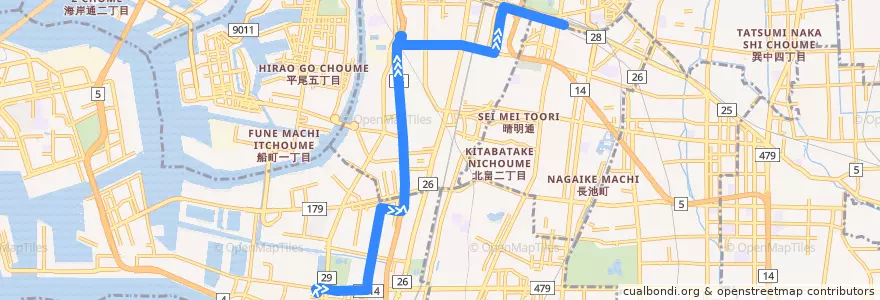 Mapa del recorrido 48: 地下鉄住之江公園-あべの橋 de la línea  en Osaka.