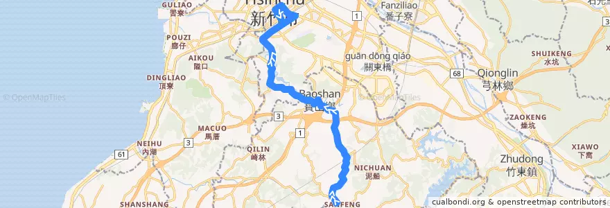 Mapa del recorrido 5602 三峰→新竹(經雙溪) de la línea  en 臺灣省.