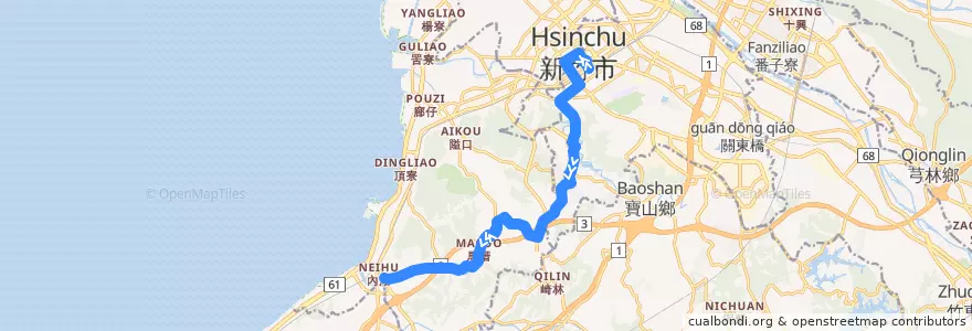 Mapa del recorrido 5604 新竹→內湖(經茄苳湖) de la línea  en Hsinchu.