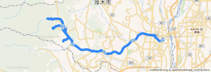 Mapa del recorrido 厚木38系統 de la línea  en Atsugi.