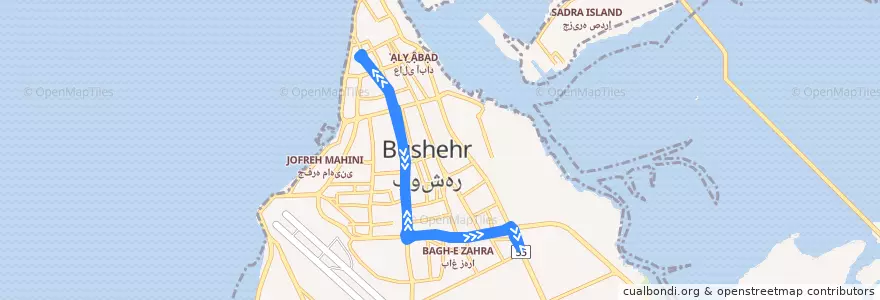 Mapa del recorrido خط مطهری de la línea  en Bushehr.