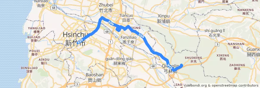 Mapa del recorrido 5615 新竹→大華科大(經芎林)（繞駛新竹地檢署(法院)） de la línea  en 新竹縣.