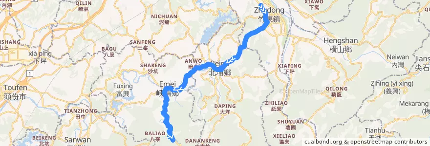 Mapa del recorrido 5626 獅山→竹東 de la línea  en 新竹縣.