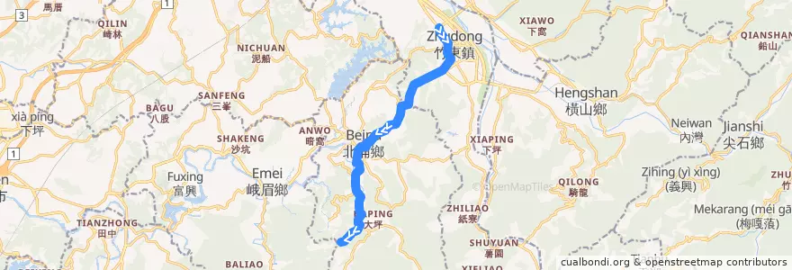 Mapa del recorrido 5627 小南坑→竹東 de la línea  en Condado de Hsinchu.