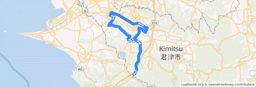 Mapa del recorrido 小糸川循環線（外回りコース・循環運行） de la línea  en 君津市.