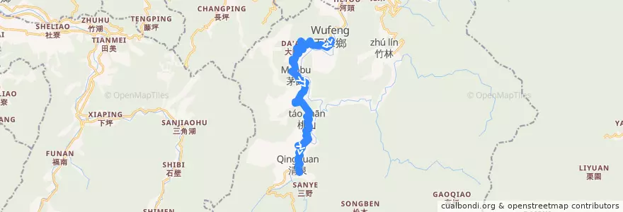 Mapa del recorrido 5629 清泉→五峰 de la línea  en 우펑 향.