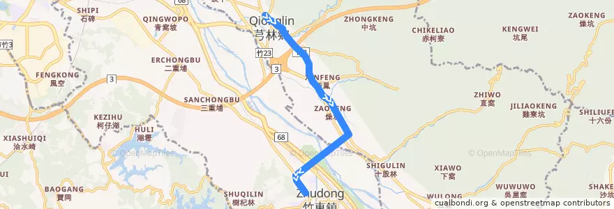 Mapa del recorrido 5633 芎林→竹東 de la línea  en Comté de Hsinchu.