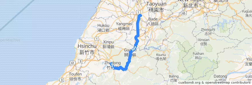Mapa del recorrido 5634 中壢→竹東(經關西) de la línea  en Taiwan.