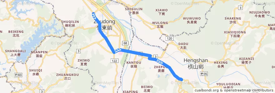 Mapa del recorrido 5635 頭份林→竹東 de la línea  en Уезд Синьчжу.