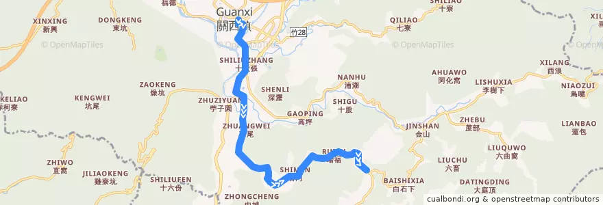 Mapa del recorrido 5639 玉山→關西 de la línea  en 關西鎮.