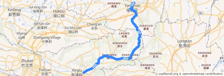 Mapa del recorrido 5642 楊梅→新埔(經北坑口) de la línea  en Тайвань.