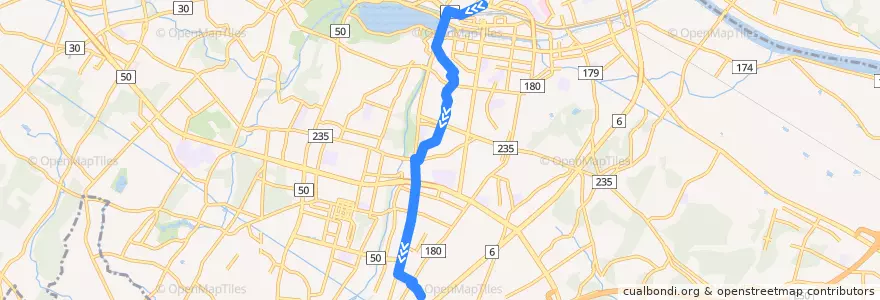 Mapa del recorrido 関東鉄道バス 水戸駅⇒払沢⇒吉沢車庫 de la línea  en Мито.