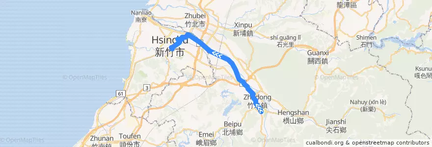 Mapa del recorrido 5673 下公館→新竹(經台68線) de la línea  en 臺灣省.