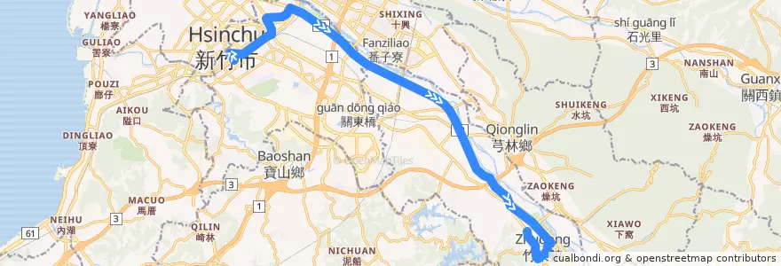 Mapa del recorrido 5673 竹東→新竹(經台68線) de la línea  en مقاطعة تايوان.