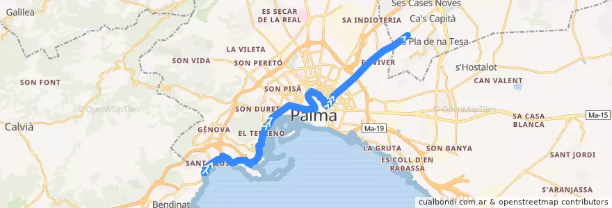 Mapa del recorrido Bus 3: Carretera d'Andratx → Es Pont d'Inca de la línea  en 팔마데.