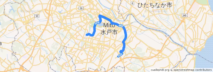 Mapa del recorrido 関東鉄道バス けやき台団地⇒水戸駅⇒ときわ台団地 de la línea  en 水戸市.