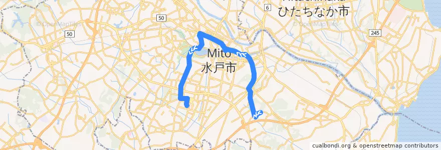 Mapa del recorrido 関東鉄道バス 東部工業団地⇒水戸駅⇒県庁バスターミナル de la línea  en Mito.