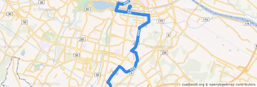 Mapa del recorrido 関東鉄道バス 水戸駅⇒水戸駅南口・四中前⇒吉沢車庫 de la línea  en 水戸市.