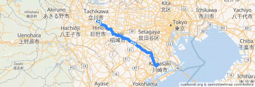Mapa del recorrido JR南武線 de la línea  en اليابان.