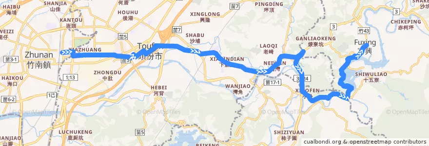 Mapa del recorrido 5810 富興→竹南(經大埔壩) de la línea  en 臺灣省.