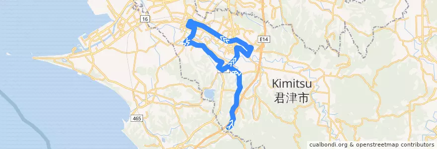 Mapa del recorrido 小糸川循環線（内回りコース・循環運行） de la línea  en 君津市.