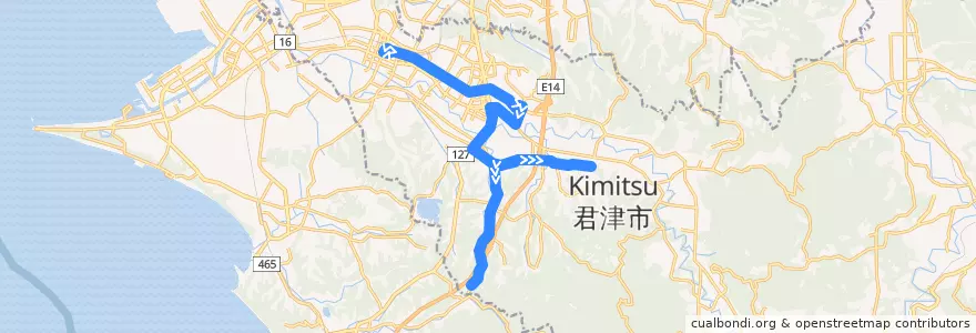Mapa del recorrido 小糸川循環線（外回りコース・中島系統） de la línea  en 君津市.
