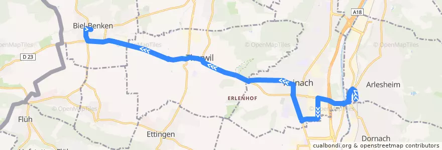Mapa del recorrido Bus 62: Dornach, Bahnhof => Biel-Benken BL, Brücke de la línea  en Арлесхайм.