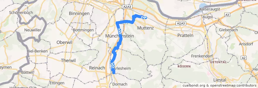 Mapa del recorrido Bus 63: Muttenz, Bahnhof => Dornach, Bahnhof de la línea  en Bezirk Arlesheim.