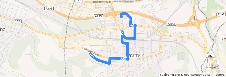Mapa del recorrido Bus 82: Chästeli => Zentrum Grüssen de la línea  en Pratteln.