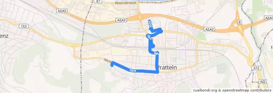 Mapa del recorrido Bus 82: Zentrum Grüssen => Chästeli de la línea  en Pratteln.
