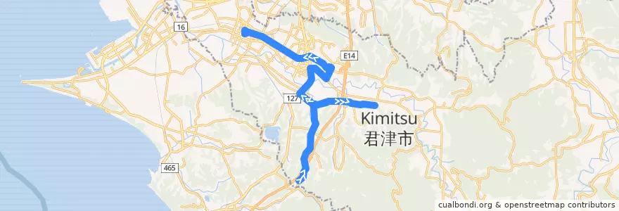 Mapa del recorrido 小糸川循環線（内回りコース・中島系統） de la línea  en 君津市.
