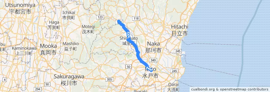 Mapa del recorrido 茨城交通バス45系統 水戸駅⇒石塚⇒野口車庫 de la línea  en Prefectura de Ibaraki.