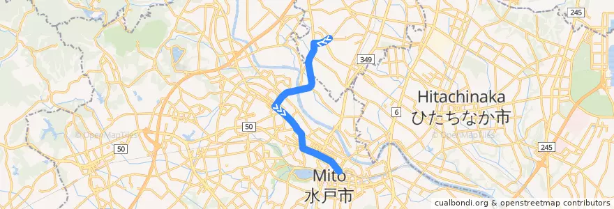 Mapa del recorrido 茨城交通バス25系統 水農前・木の倉⇒水戸駅 de la línea  en Mito.