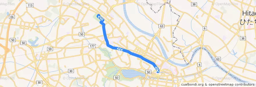 Mapa del recorrido 茨城交通バス5系統 水戸駅⇒常磐小⇒茨大前営業所 de la línea  en 水戸市.