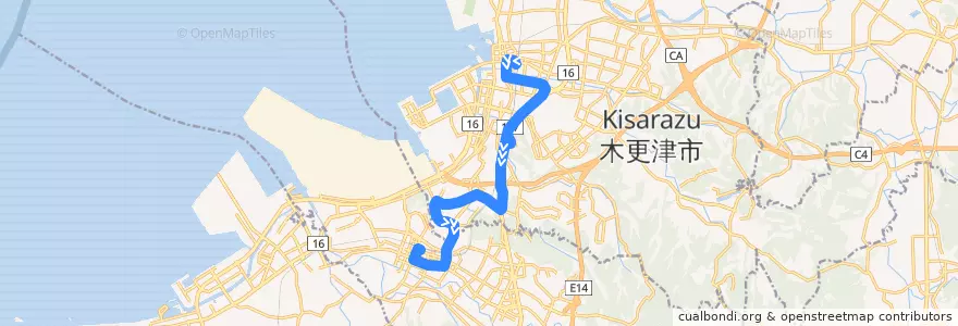 Mapa del recorrido 畑沢線（木更津駅西口行き） de la línea  en 木更津市.