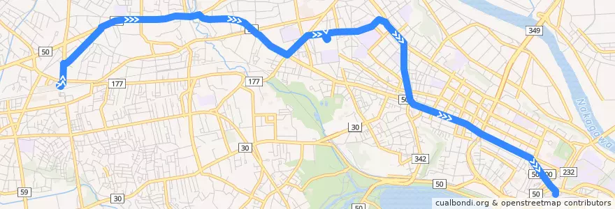 Mapa del recorrido 茨城交通バス7系統 赤塚駅⇒石川町・水高スクエア⇒水戸駅 de la línea  en Мито.