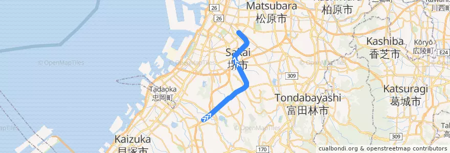 Mapa del recorrido 泉北高速鉄道線 de la línea  en 堺市.