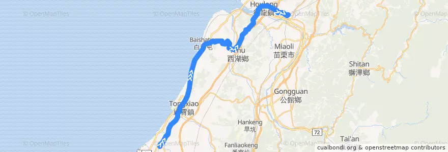 Mapa del recorrido 5808 苑裡→高鐵苗栗站 de la línea  en 먀오리 현.