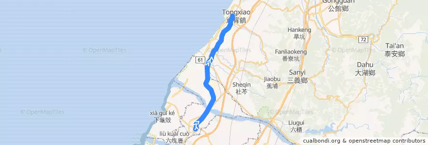 Mapa del recorrido 6354 通霄→大甲 de la línea  en Taïwan.