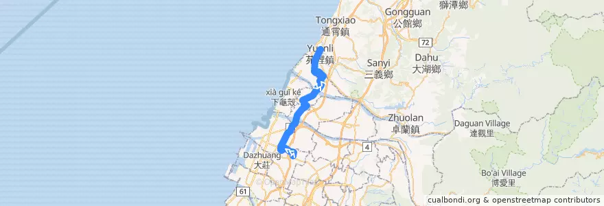 Mapa del recorrido 97路 (往國立苑裡高中_返程) de la línea  en Taichung.