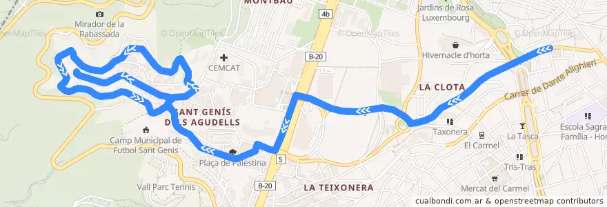 Mapa del recorrido 112 Horta => Sant Genís de la línea  en Barcelona.