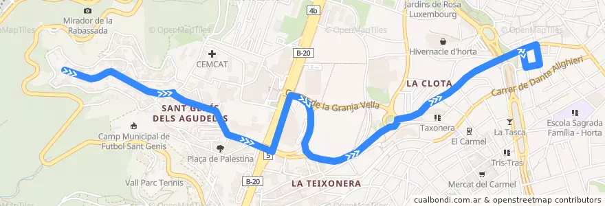 Mapa del recorrido 112 Sant Genís => Horta de la línea  en Barcelona.