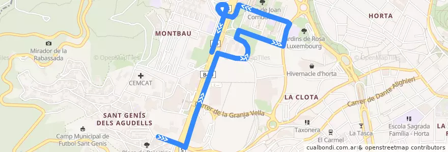 Mapa del recorrido 135 Vall d'Hebron => Montbau de la línea  en Барселона.