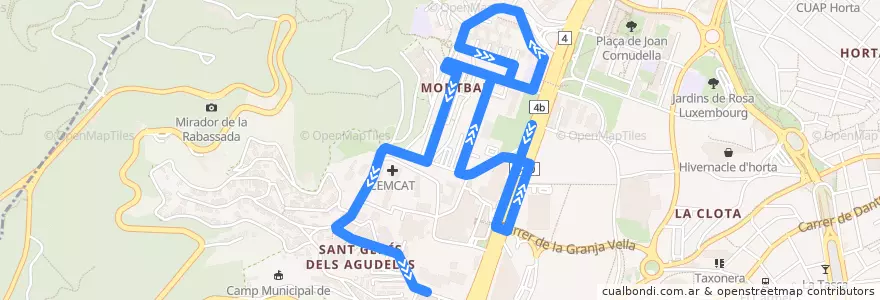 Mapa del recorrido 135 Montbau => Vall d'Hebron de la línea  en Barcelone.