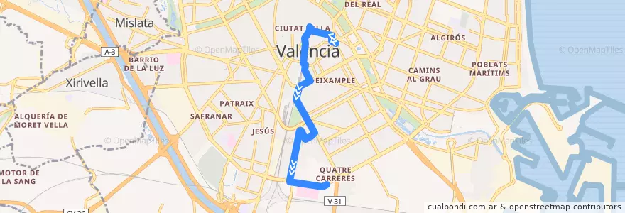 Mapa del recorrido Bus 8: Porta de la Mar => Nou Hospital la Fe de la línea  en Comarca de València.