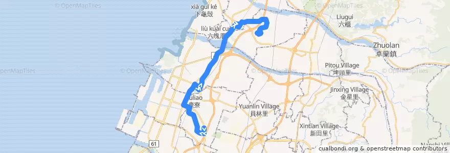 Mapa del recorrido 95路 (往外埔老人文康中心) de la línea  en 타이중 시.